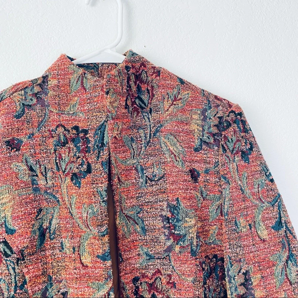 Coldwater Creek XS Floral Tapestry Mock Neck Open Front Cottagecore Jacket - Picture 3 of 7